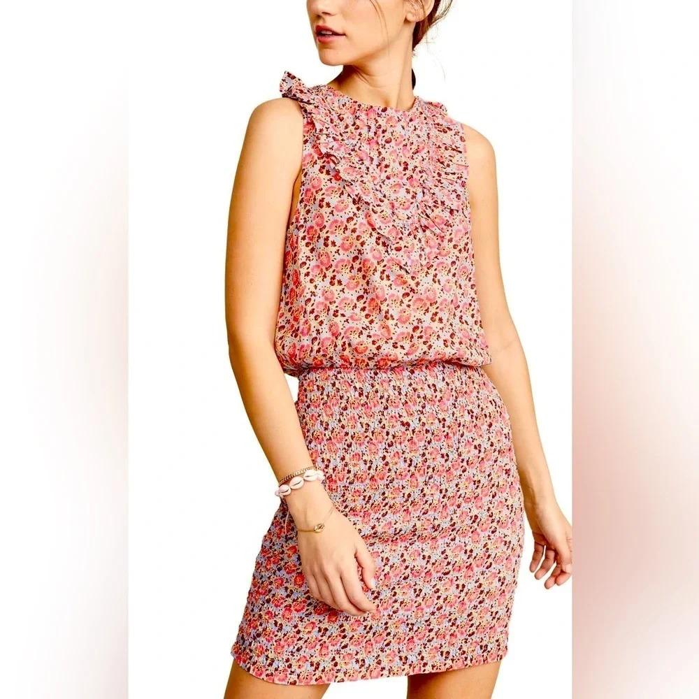 Free People Multicolor I'm Your Favorite Mini Shirred Chambray‎ Combo Dress